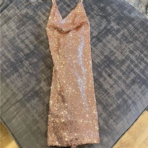Homecoming dress, rose gold, tags on